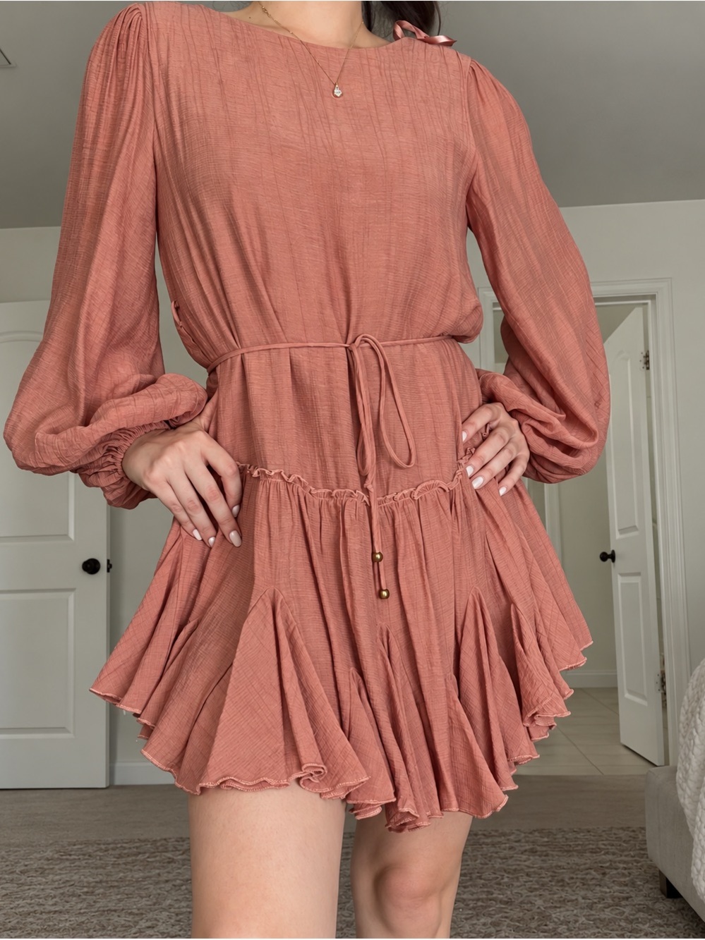Tie-Waist Mini Dress in Dusty Rose